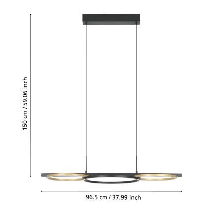 Lustră LED dimabilă pe cablu Eglo 2xLED/12,5W/230V + LED/15,5W 3000K negru