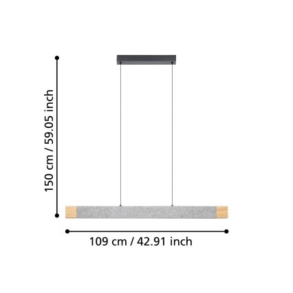 Lustră LED dimabilă pe cablu Eglo LED/22,2W/230V 3000K maro/gri