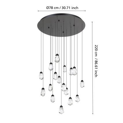 Lustră LED dimabilă pe cablu Eglo 17xLED/3W/230V 3000K negru/transparent