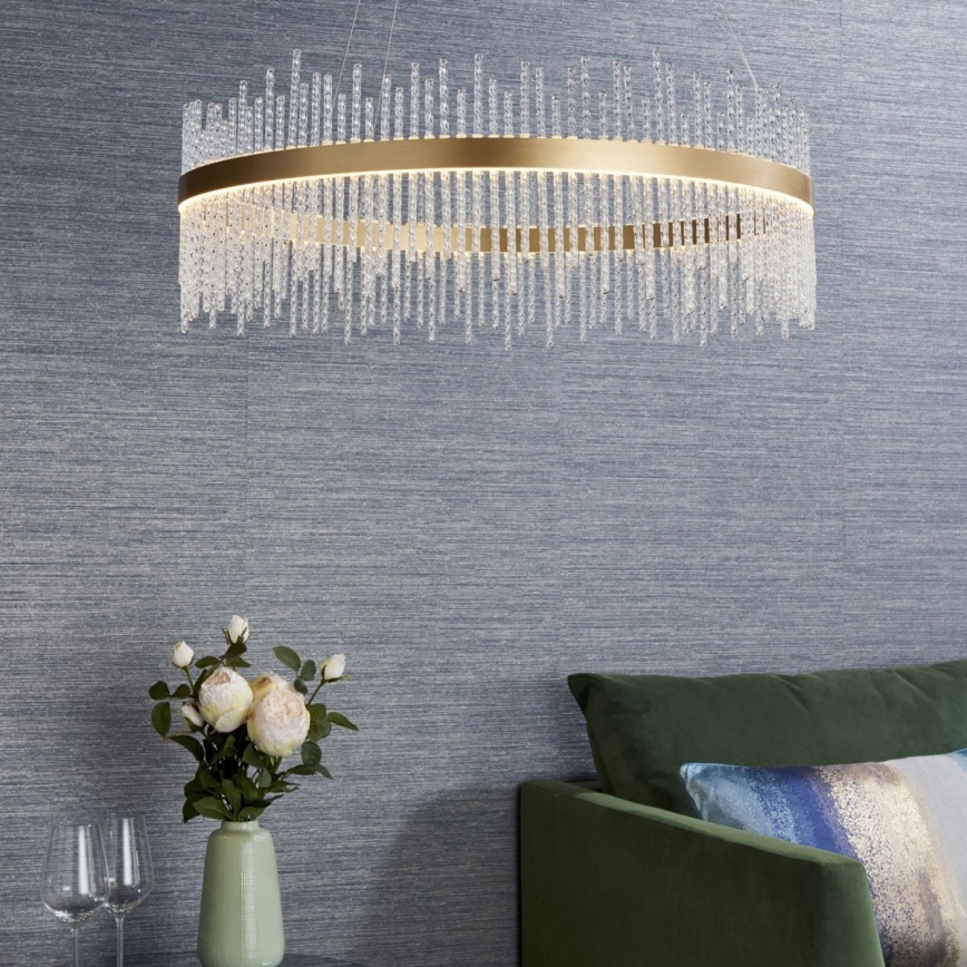 Lustră LED dimabilă pe cablu Endon 81908 ADRIEL LED/58W/230V 3000K d. 70 cm auriu/transparent