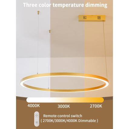 Lustră LED dimabilă pe cablu FINO LED/60W/230V 80 cm auriu Tuya Immax NEO 07217L + telecomandă