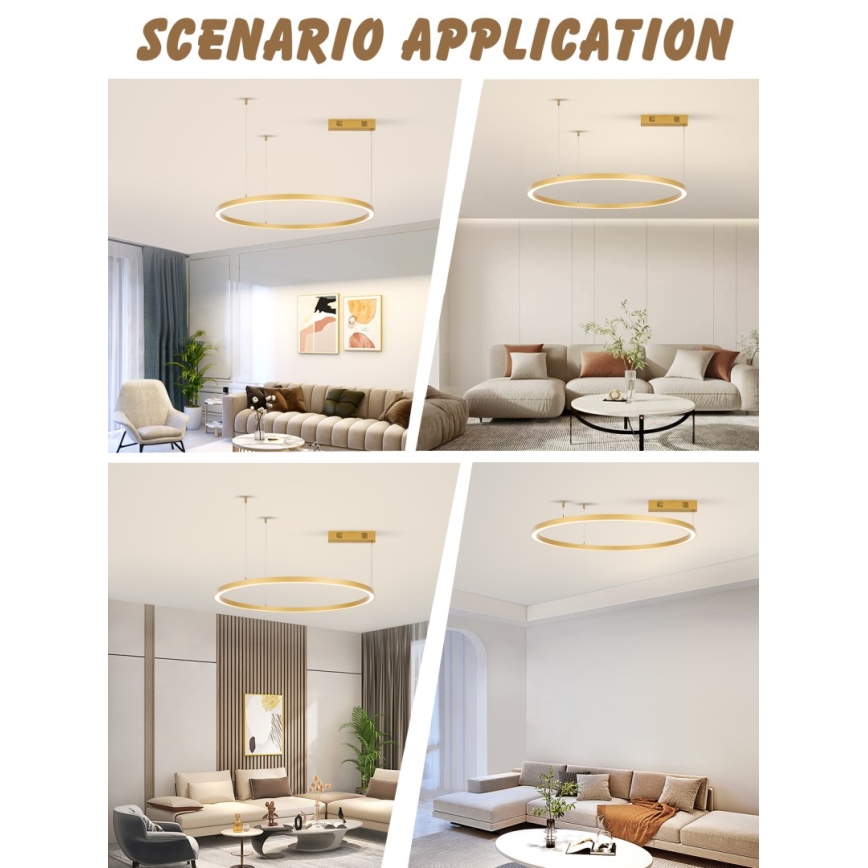 Lustră LED dimabilă pe cablu FINO LED/60W/230V 80 cm auriu Tuya Immax NEO 07217L + telecomandă