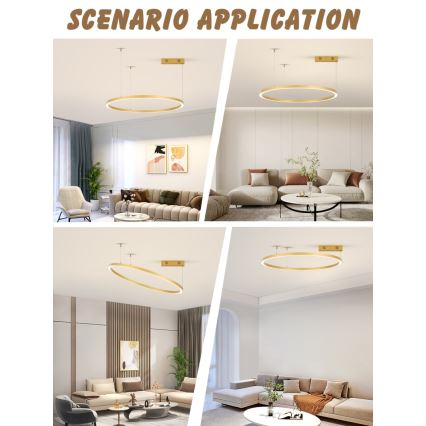 Lustră LED dimabilă pe cablu FINO LED/60W/230V 80 cm auriu Tuya Immax NEO 07217L + telecomandă