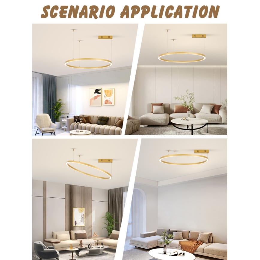 Lustră LED dimabilă pe cablu FINO LED/60W/230V 80 cm auriu Tuya Immax NEO 07217L + telecomandă