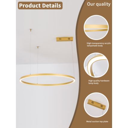 Lustră LED dimabilă pe cablu FINO LED/60W/230V 80 cm auriu Tuya Immax NEO 07217L + telecomandă