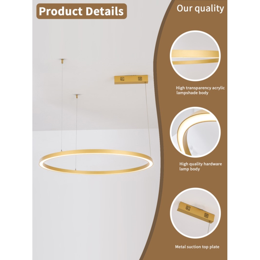 Lustră LED dimabilă pe cablu FINO LED/60W/230V 80 cm auriu Tuya Immax NEO 07217L + telecomandă