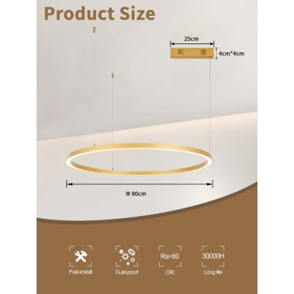 Lustră LED dimabilă pe cablu FINO LED/60W/230V 80 cm auriu Tuya Immax NEO 07217L + telecomandă