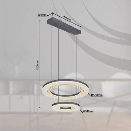 Lustră LED dimabilă pe cablu Globo LED/50W/230V 2700-6000K d. 50 cm negru + telecomandă