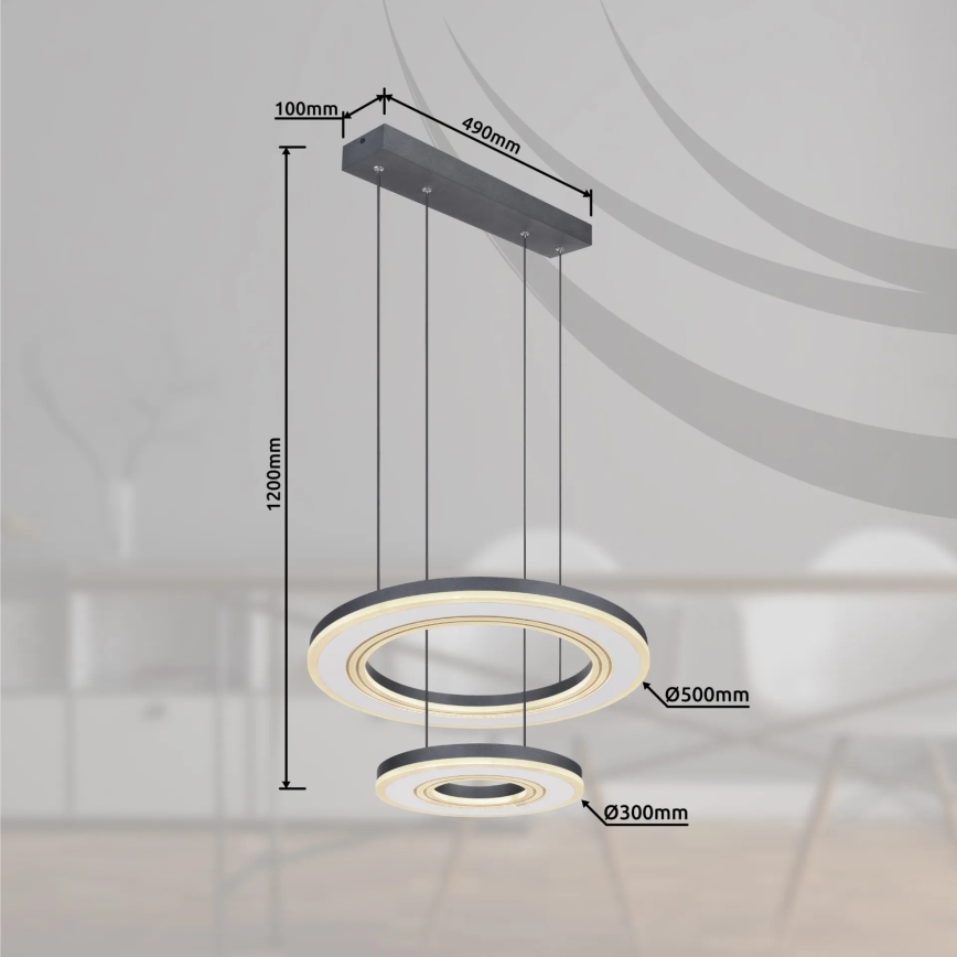 Lustră LED dimabilă pe cablu Globo LED/50W/230V 2700-6000K d. 50 cm negru + telecomandă