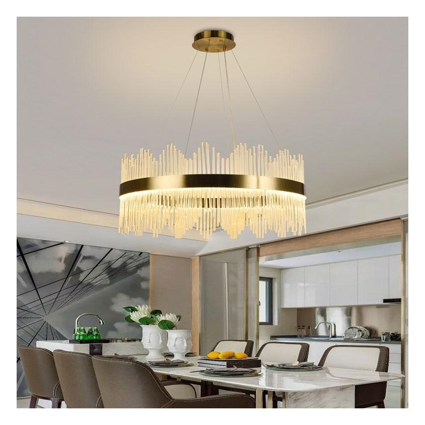 Lustră LED de cristal dimabilă pe cablu LED/110W/230V 3000-6500K auriu + telecomandă