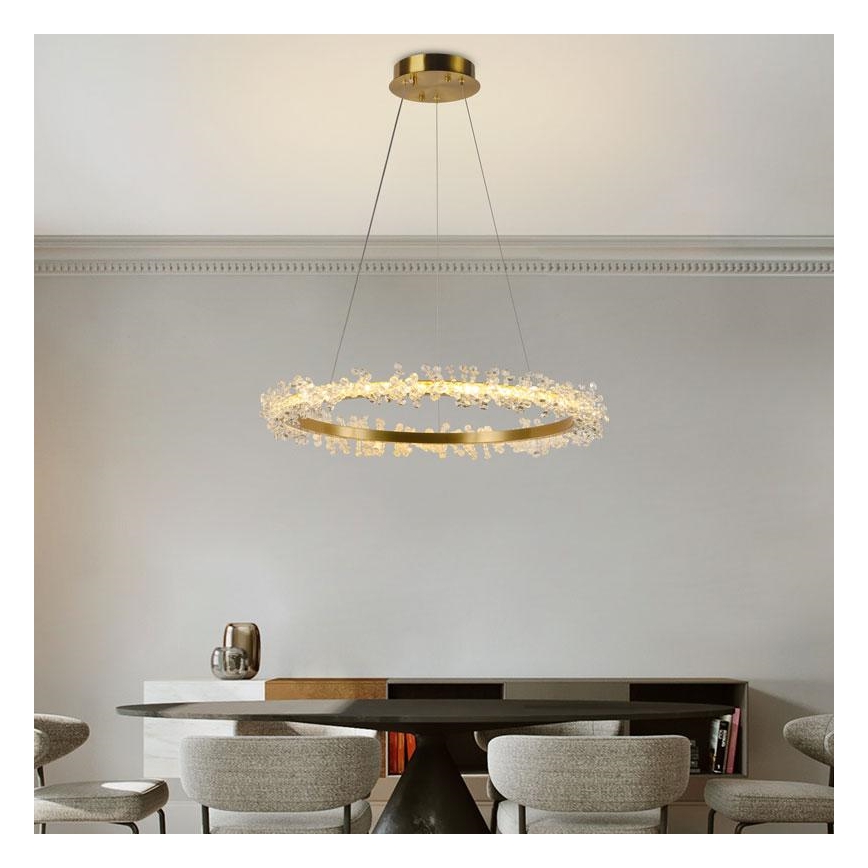 Lustră LED de cristal dimabilă pe cablu LED/40W/230V 3000-6500K auriu + telecomandă