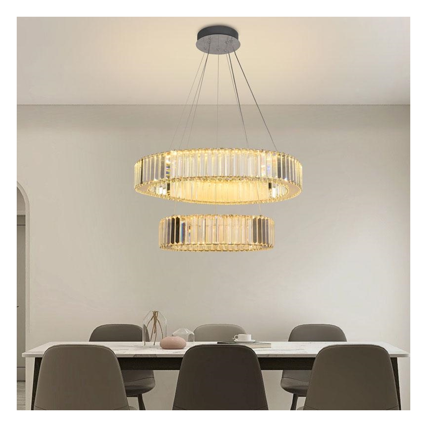 Lustră LED de cristal dimabilă pe cablu LED/65W/230V 3000-6500K crom lucios + telecomandă