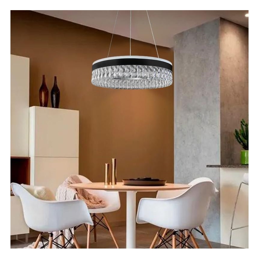 Lustră LED dimabilă de cristal pe cablu LED/90W/230V 3000-6500K negru + telecomandă