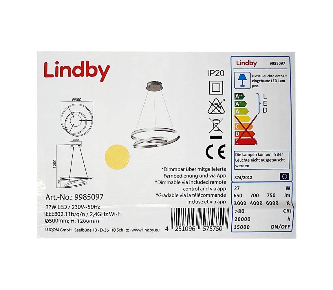 Lustră LED dimabilă pe cablu SMART VERIO LED/27W/230V Lindby + telecomandă
