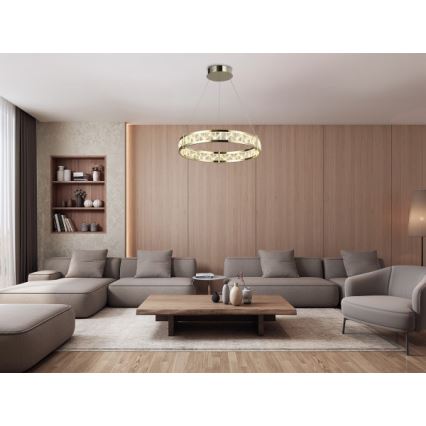 Lustră cu cristale LED dimabilă, suspendată pe cablu ENRIQUE LED/55W//230V 3000-6000K Ø 80 cm + telecomandă