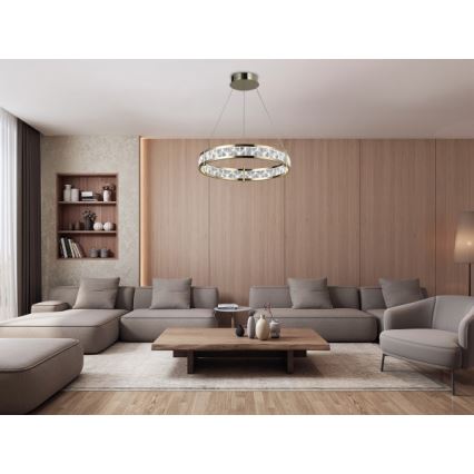 Lustră cu cristale LED dimabilă, suspendată pe cablu ENRIQUE LED/55W//230V 3000-6000K Ø 80 cm + telecomandă