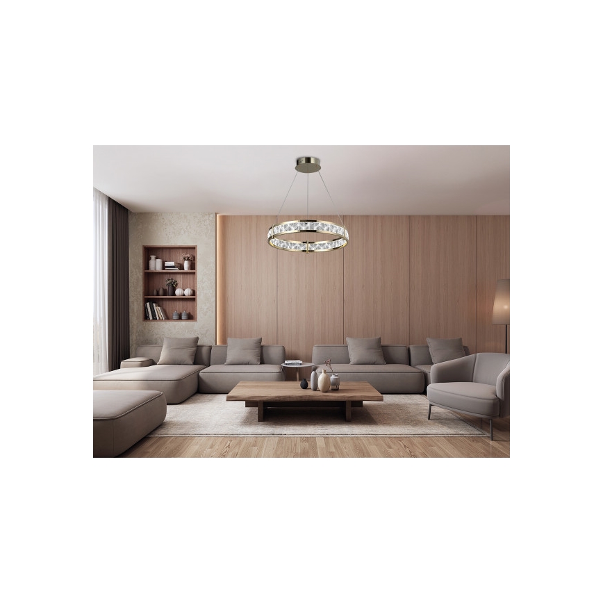 Lustră cu cristale LED dimabilă, suspendată pe cablu ENRIQUE LED/55W//230V 3000-6000K Ø 80 cm + telecomandă