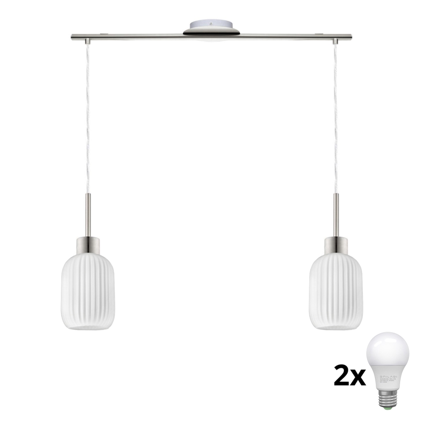 Lustră LED HARMA suspendată pe cablu 2xE27/60W/230V crom mat/alb