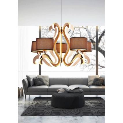 Lustră LED pe cablu AMBROSIA 5xE14/40W/230V + LED/43W cupru