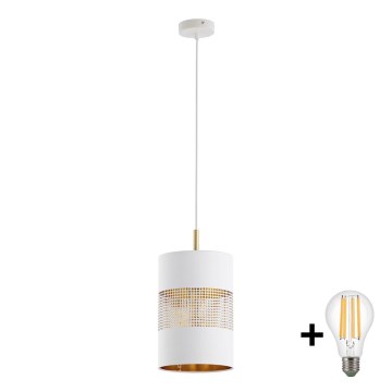 Lustră LED pe cablu BOGART 1xE27/15W/230V alb/auriu