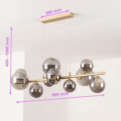 Lustră LED pe cablu Brilagi MILLA 10xG9/3W/230V auriu/fumuriu