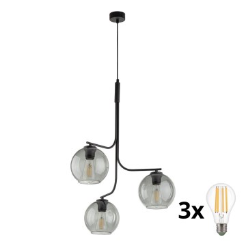 Lustră LED pe cablu CESAR 3xE27/15W/230V negru/gri fumuriu