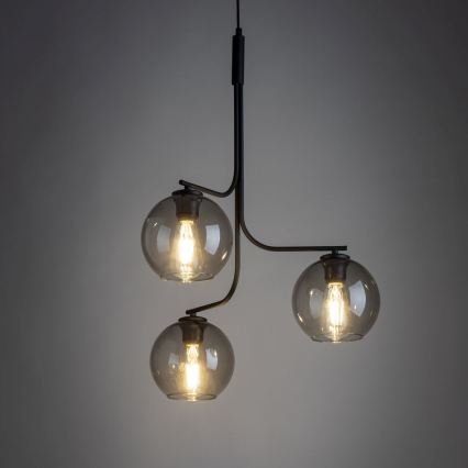 Lustră LED pe cablu CESAR 3xE27/15W/230V negru/gri fumuriu