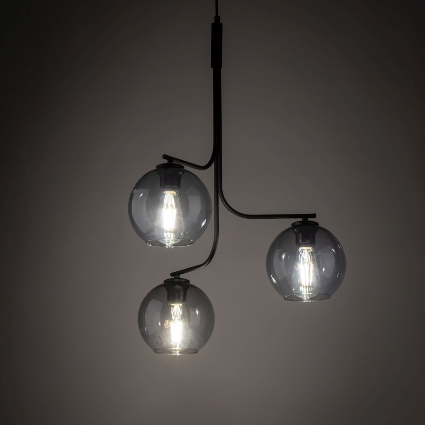 Lustră LED pe cablu CESAR 3xE27/15W/230V negru/gri fumuriu