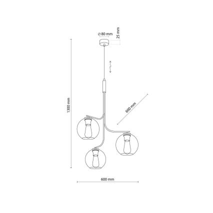 Lustră LED pe cablu CESAR 3xE27/15W/230V negru/gri fumuriu