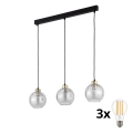 Lustră LED pe cablu DEVI 3xE27/15W/230V neagră/transparentă