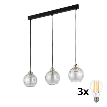 Lustră LED pe cablu DEVI 3xE27/15W/230V neagră/transparentă