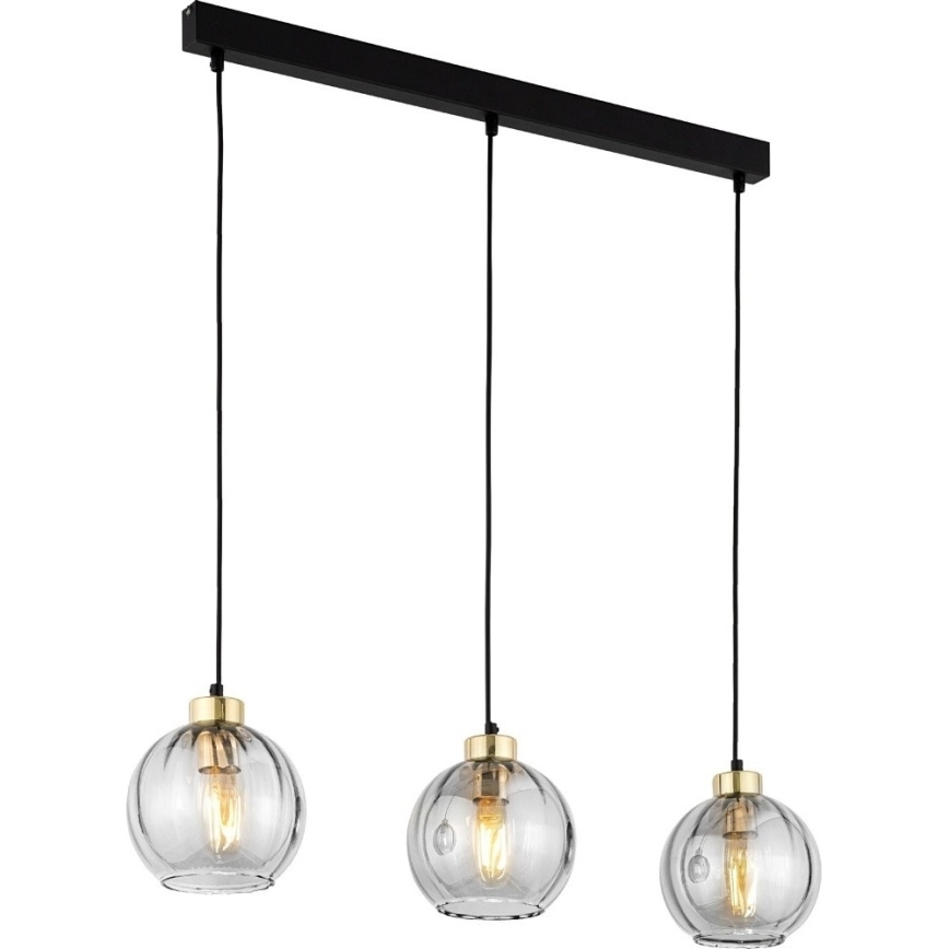 Lustră LED pe cablu DEVI 3xE27/15W/230V neagră/transparentă
