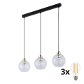 Lustră LED pe cablu DEVON 3xE27/15W/230V negru/sticlă clară