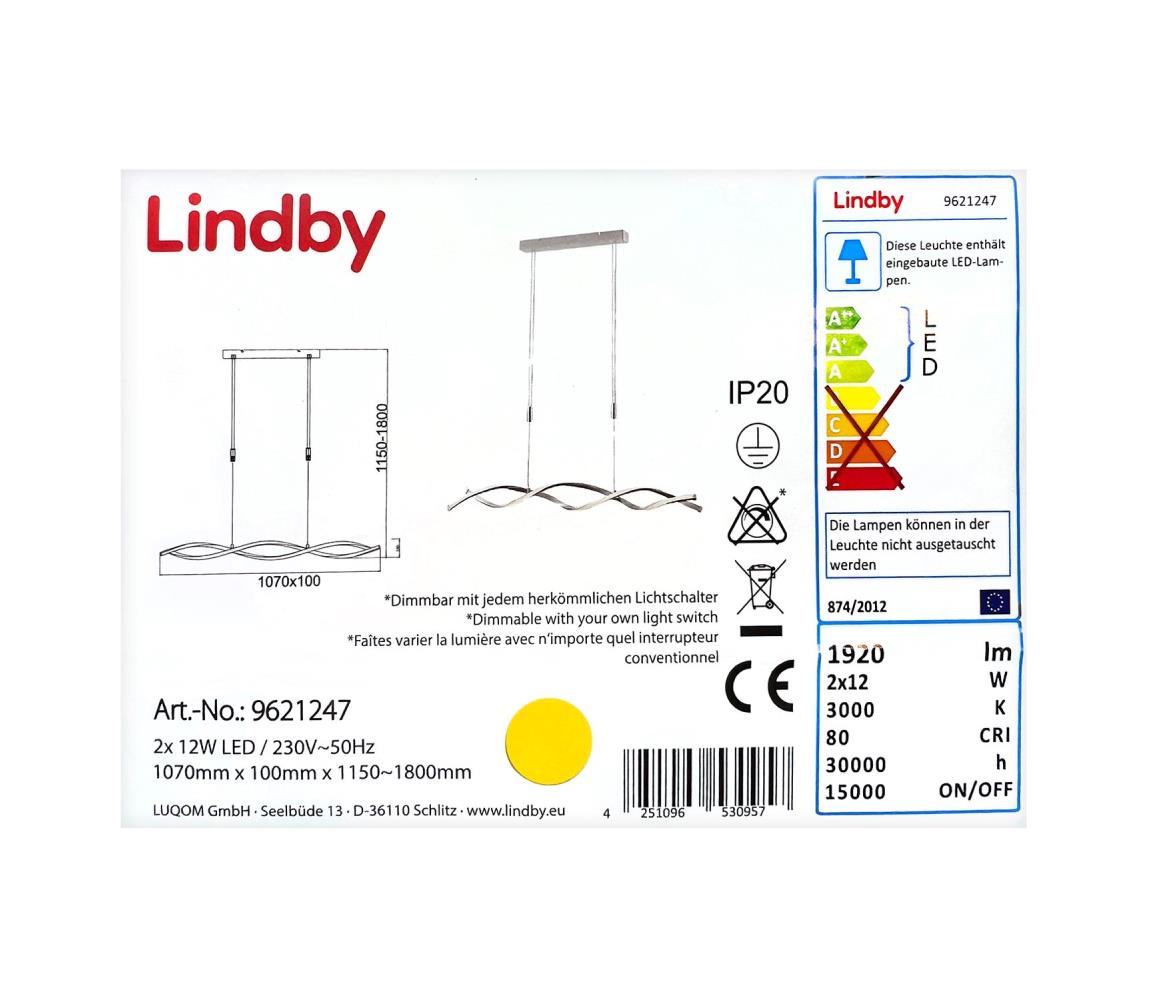Lustră LED pe cablu dimabilă AURON 2xLED/12W/230V Lindby