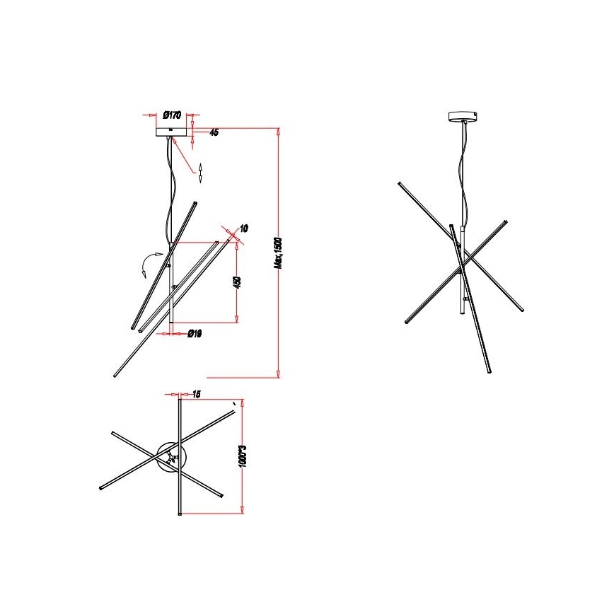 Lustră LED pe cablu dimabilă TIRIAC 3xLED/8,5W/230V Trio
