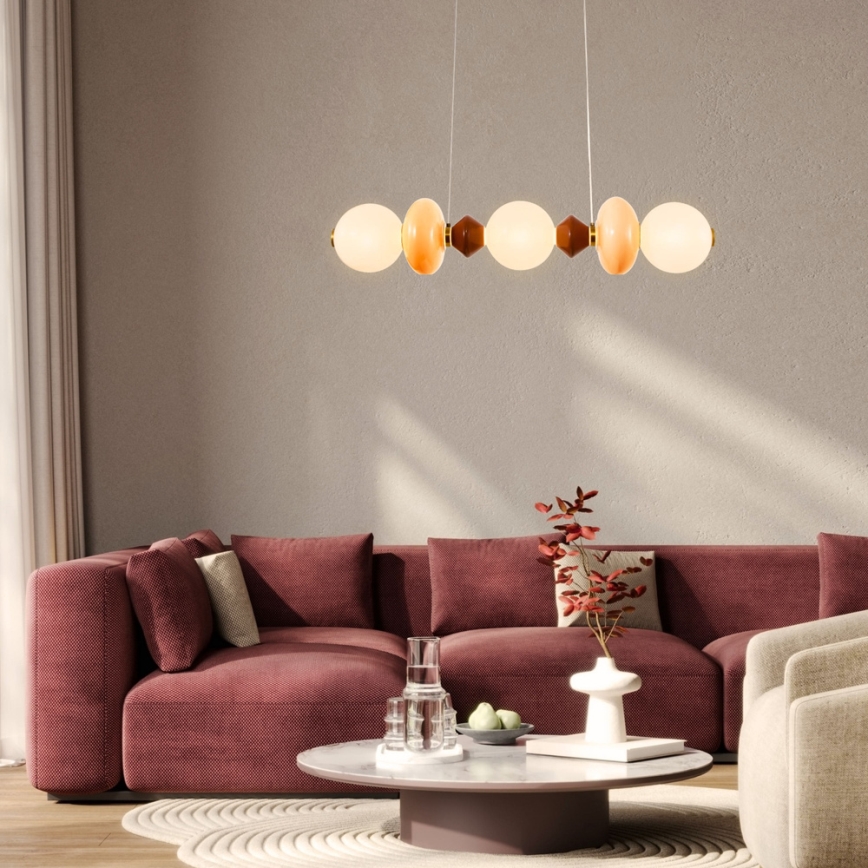 Lustră LED pe cablu FLORES, 20W, 230V, auriu/portocaliu/maro