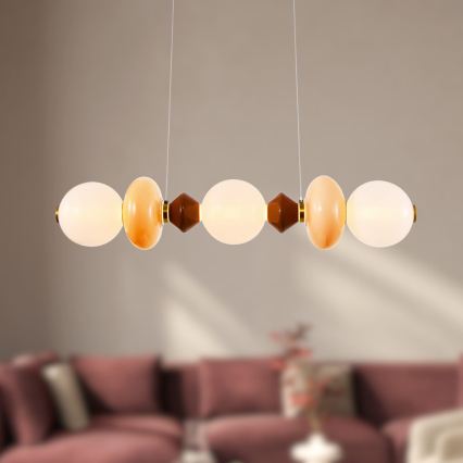 Lustră LED pe cablu FLORES, 20W, 230V, auriu/portocaliu/maro