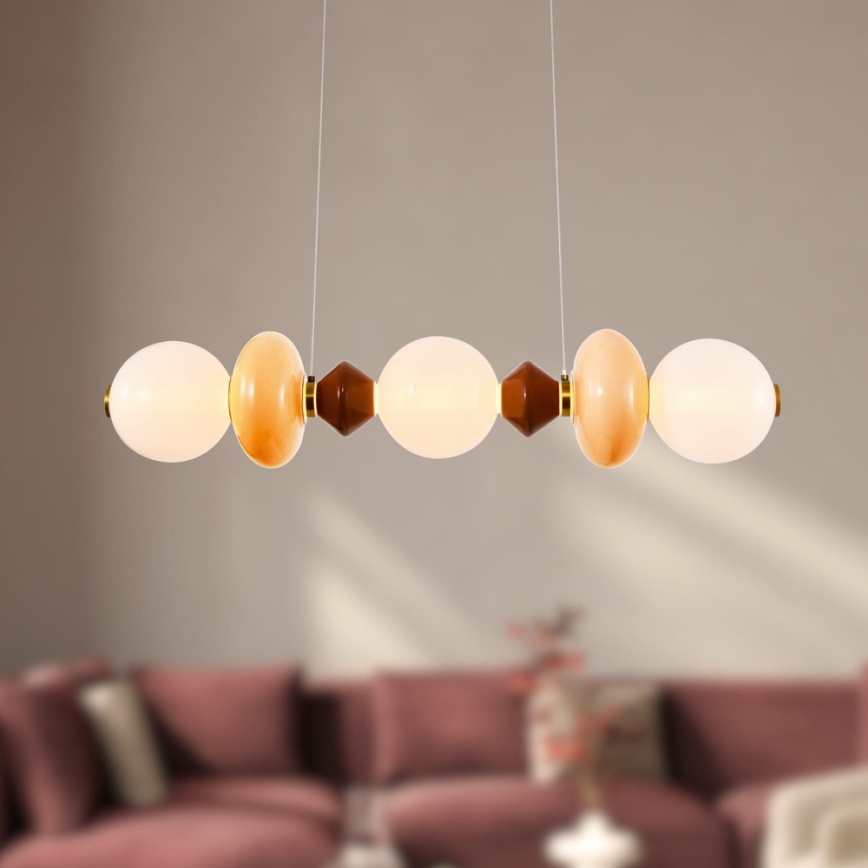 Lustră LED pe cablu FLORES, 20W, 230V, auriu/portocaliu/maro
