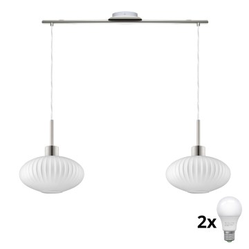 Lustră LED pe cablu HARMA 2xE27/60W/230V crom mat/alb