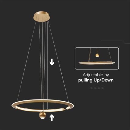 Lustră LED pe cablu LED/45W/230V 4000K d. 62 cm auriu