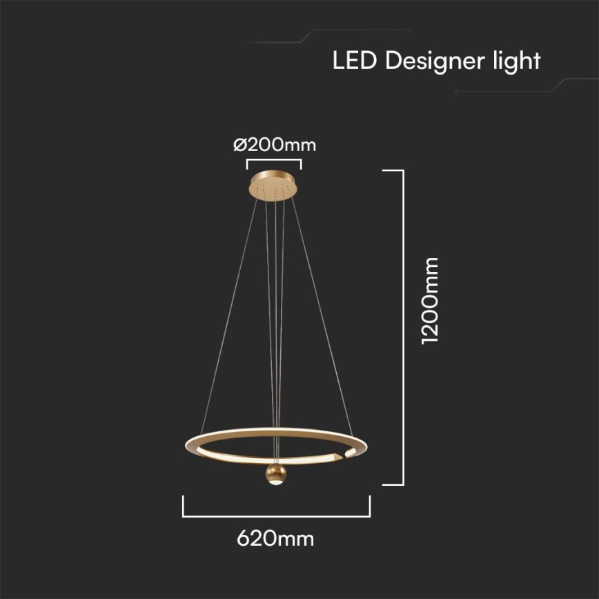 Lustră LED pe cablu LED/45W/230V 4000K d. 62 cm auriu