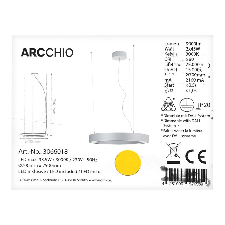Lustră LED pe cablu PIETRO 2xLED/45W/230V Arcchio