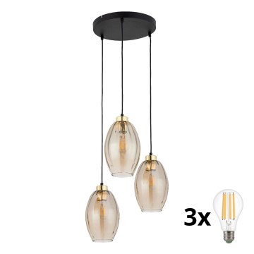 Lustră LED pe cablu SEBO 3xE27/15W/230V negru/bej fumuriu