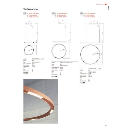 Lustră LED pe cablu UNION Redo 01-2207 LED/50W/230V 3000K d. 90 cm negru