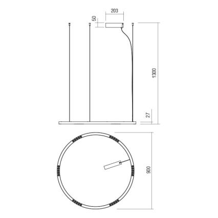 Lustră LED pe cablu UNION Redo 01-2207 LED/50W/230V 3000K d. 90 cm negru