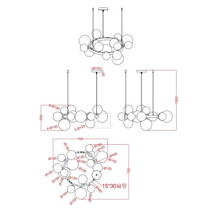 Lustră LED pe cablu Wofi 5014-1505W VILLA 15xG9/3W/230V negru