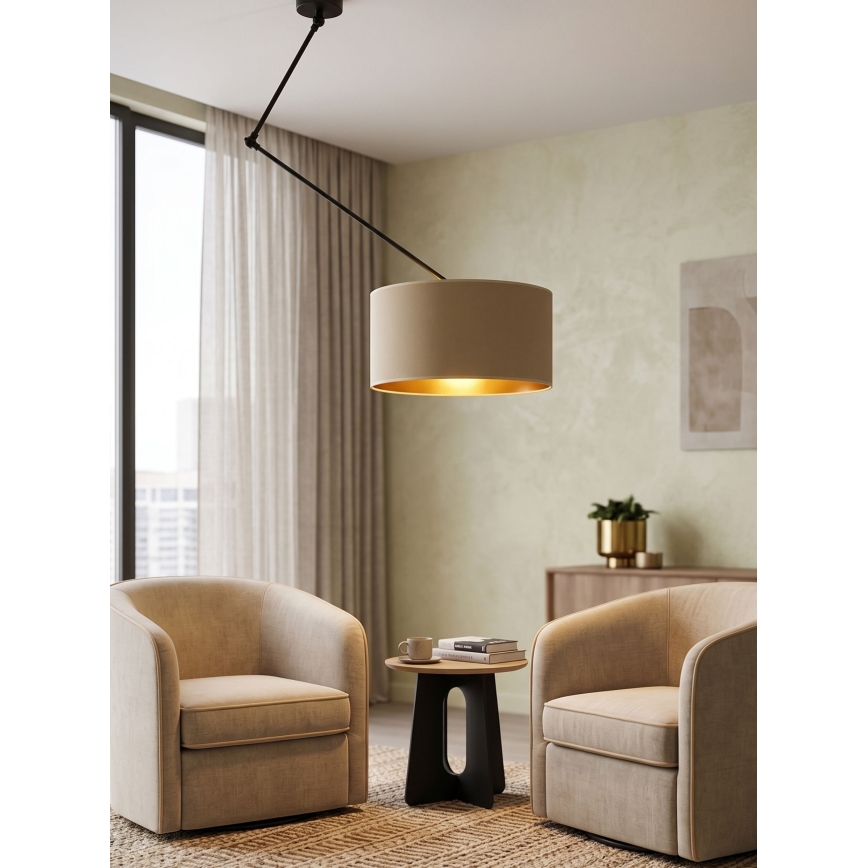 Lustră LED reglabilă pe tijă GORTA 1xE27/60W/230V bej/auriu