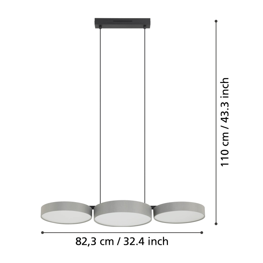 Lustră LED RGBW dimabilă pe cablu Eglo 3xLED/7,5W/230V 2700-6500K gri