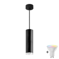 Lustră LED RGBW dimmabilă suspendată pentru baie TURYN 1xGU10/4,8W/230V 3000K IP44 neagră + telecomandă