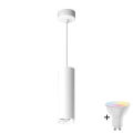 Lustră LED RGBW reglabilă pentru baie TURYN, suspendată pe cablu, 1xGU10/6W/230V, 3000K, Wi-Fi, IP44, albă